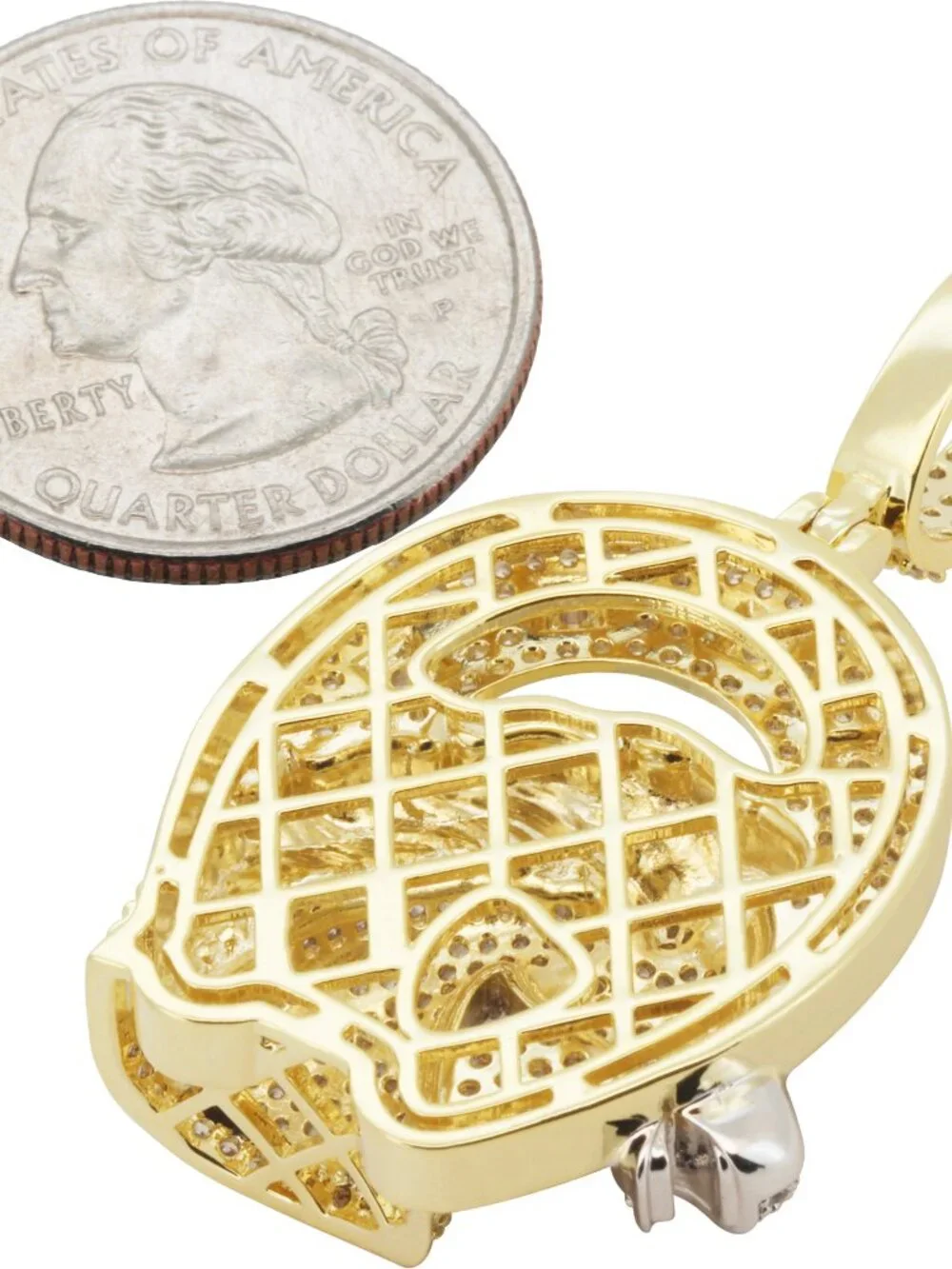 14k Yellow/White Gold Plated AAA Cubic Zirconia Two-Tone Horseshoe Pendant